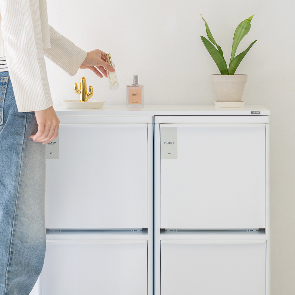 [단독] 창신리빙 프랑코 인테리어 스탠드 분리수거함 2단 2개 + 전용 우드상판 풀세트