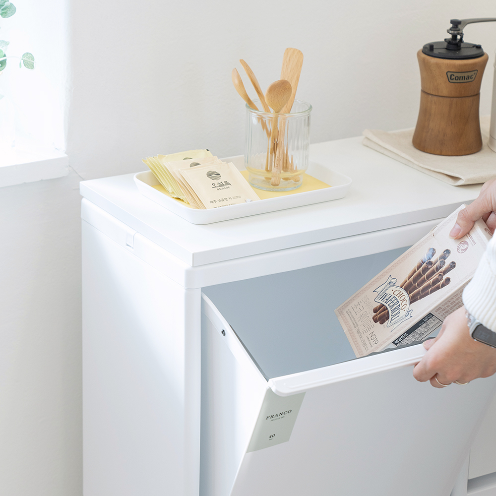 [단독] 창신리빙 프랑코 인테리어 스탠드 분리수거함 2단 2개 + 전용 우드상판 풀세트