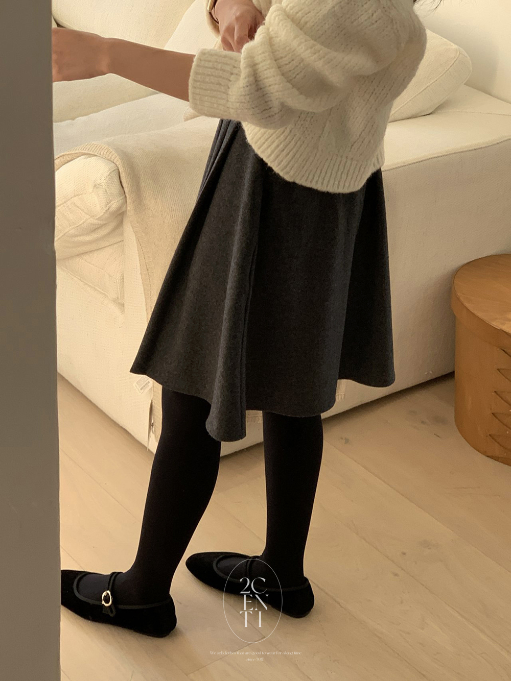 그렌드 울 미디 밴딩 플레어스커트 (2color) 플리츠 A라인 훌 스커트 이미지 7