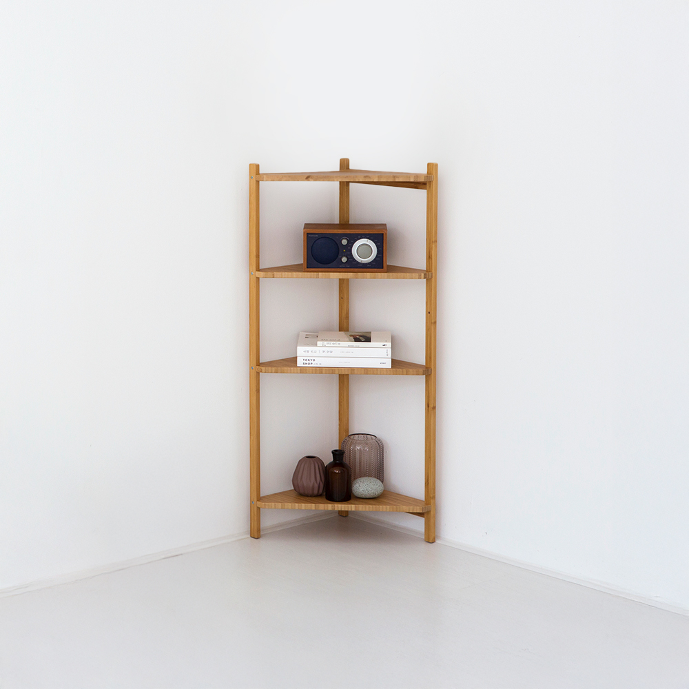 JAWAL 원목코너선반 4단 WFR133B 대나무 340mmx340mmx990mm, 4단, 9975.1645