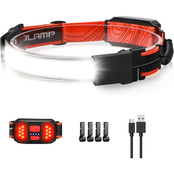 헤드랜턴 랜턴 작업등 작업용 LED 헤드램프 손전등 1000루멘 230° 브로드빔 헤드라이트 빨간색 미등이 장착된 USB 충전식 캠핑 러닝 하이킹을... 