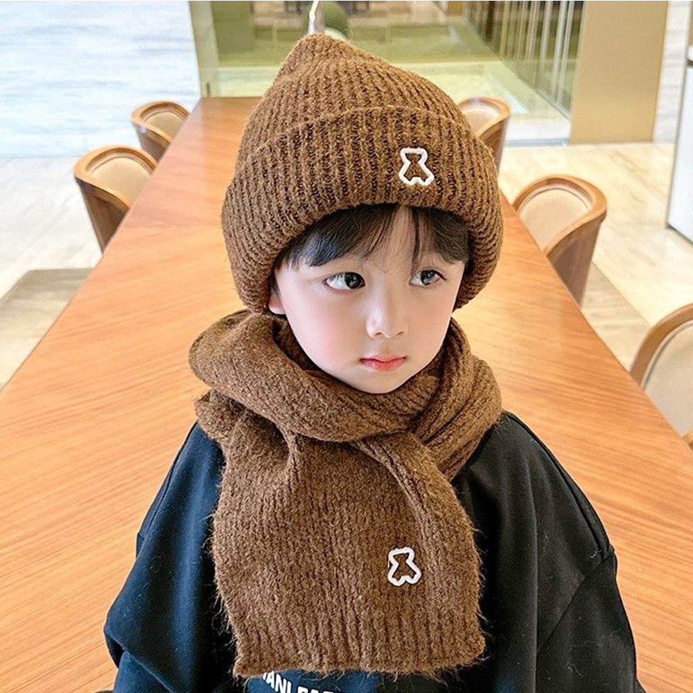 키즈 유아 아동 여아 남아 어린이 초등 아이 겨울 방한 털 니트 모자 목도리 머플러 세트 - 상세 이미지 3