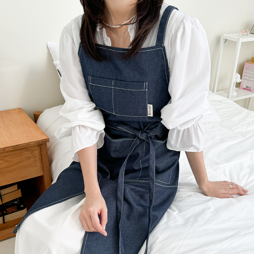 한스데이 논페이드 데님 캠퍼 앞치마 커플 카페 바리스타 에이프런