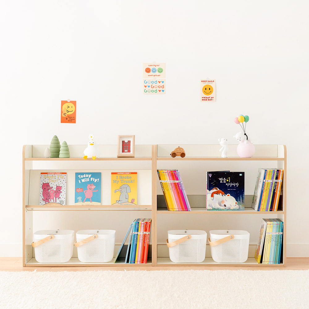 심플룸 라디 올인원 전면 책장 교구장 아기 유아 3단 낮은 제품 이미지