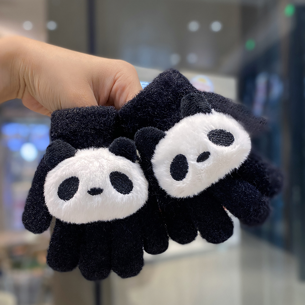 유아 아동 키즈 여아 남아 초등 학생 어린이 토들러 겨울 방한 털 손가락 니트 팬더 장갑 - 상세 이미지 4