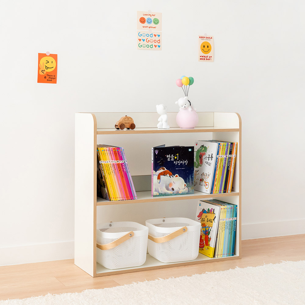 심플룸 라디 올인원 전면 책장 교구장 아기 유아 3단 낮은
