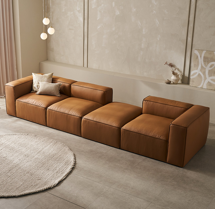 수아브 뉴웨이 모듈 이태리 통가죽 쇼파 천연 면피 소파 4인