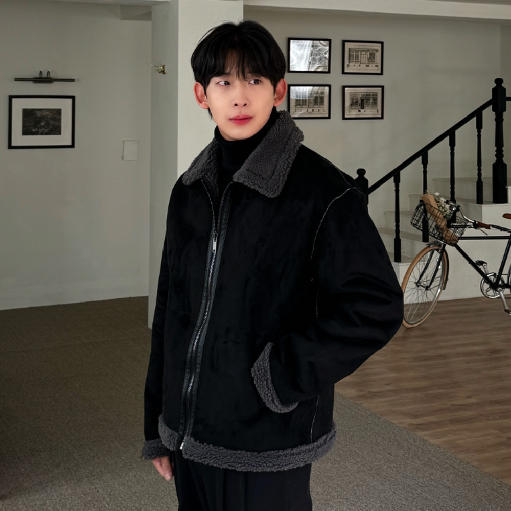 남자 트프 겨울 오버핏 기모안감 양털 스웨이드 에코 무스탕 자켓 이미지 8
