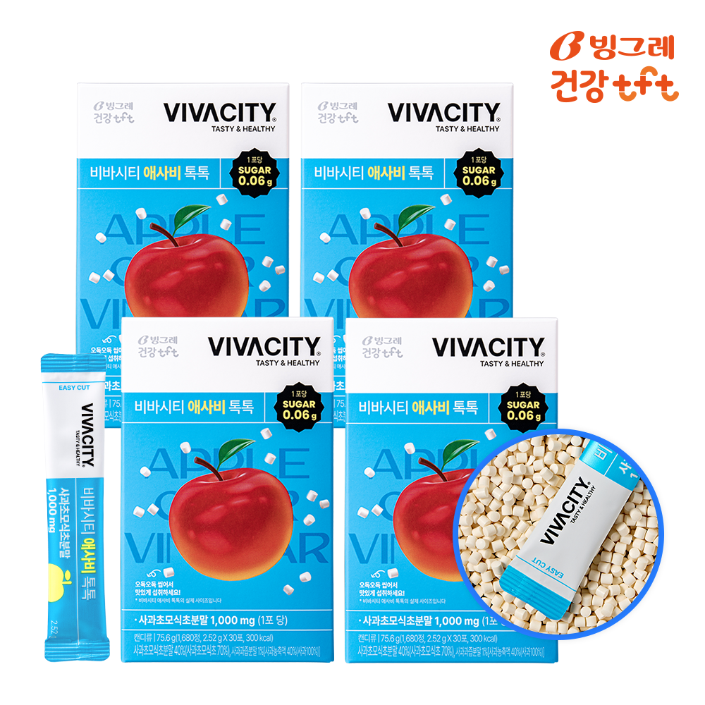 빙그레 비바시티 애사비톡톡 씹어먹는 사과식초 30포, 4개 제품 이미지