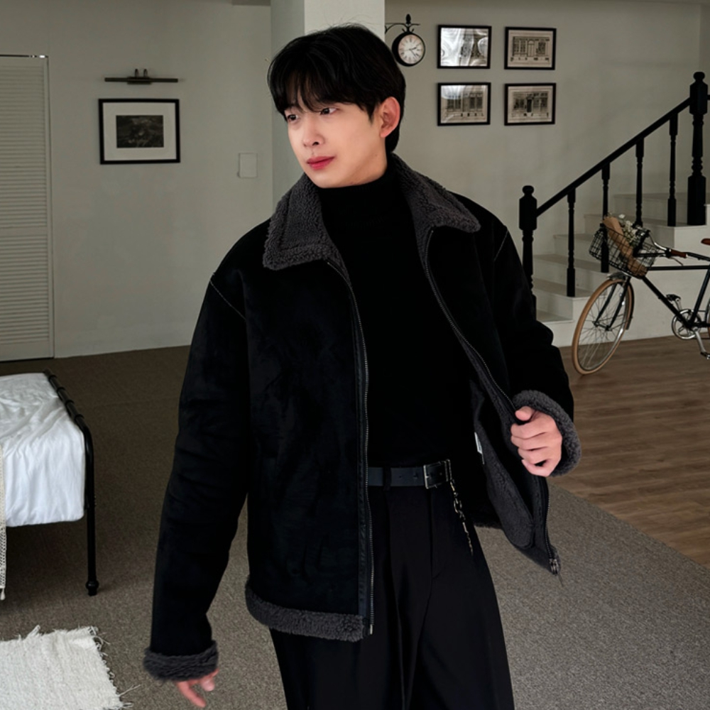 남자 트프 겨울 오버핏 기모안감 양털 스웨이드 에코 무스탕 자켓 이미지 6
