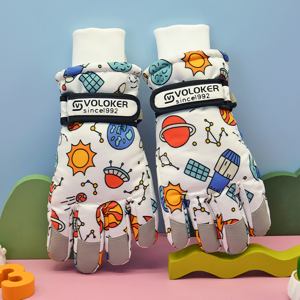 키즈 아동 유아 어린이 초등 학생 여아 남아 주니어 겨울 털 방한 패딩 손가락 스키 장갑 - 상세 이미지 4