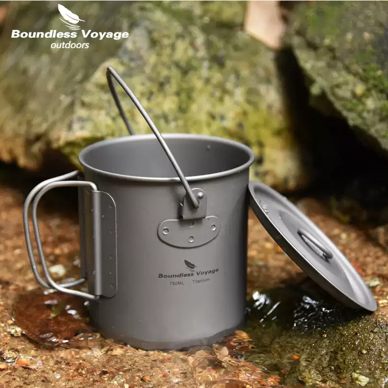 티타늄 머그컵 행잉 포트 접이식 손잡이 백패킹 코펠 스탠리 750ml