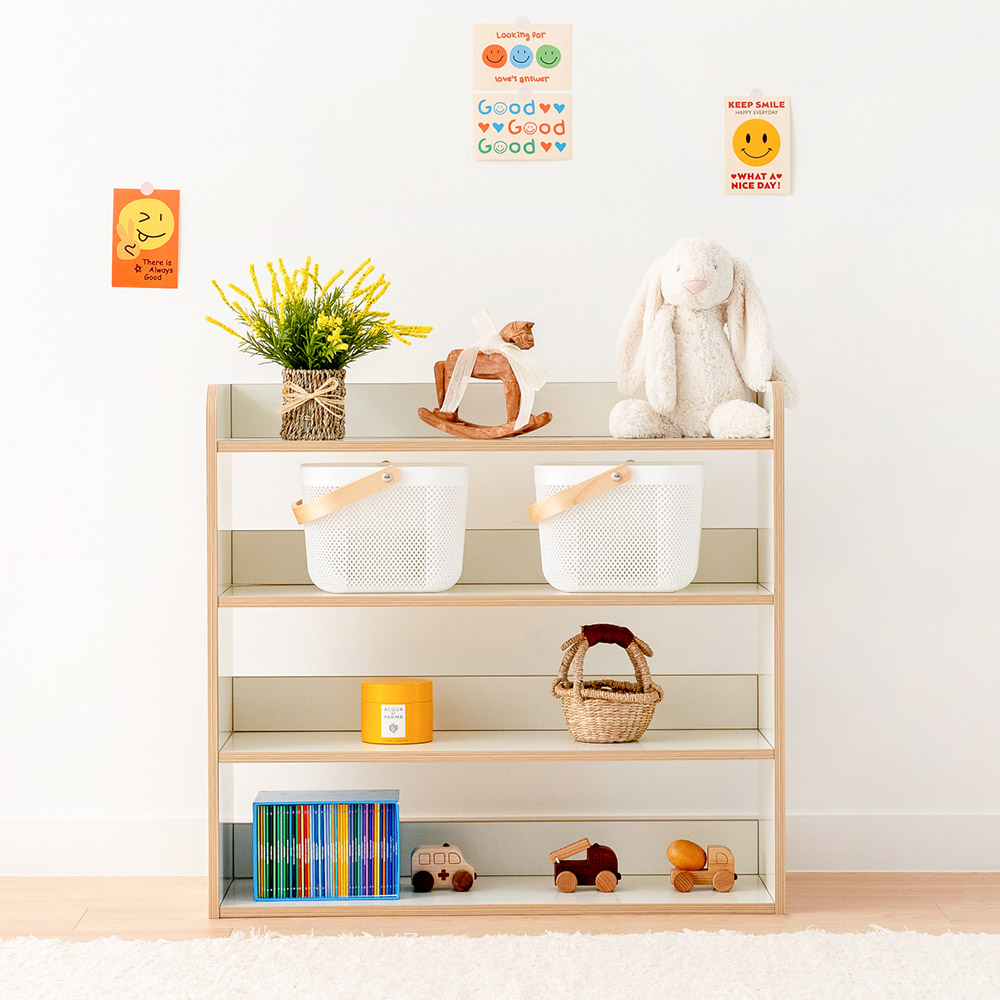 심플룸 라디 올인원 전면 책장 교구장 아기 유아 3단 낮은