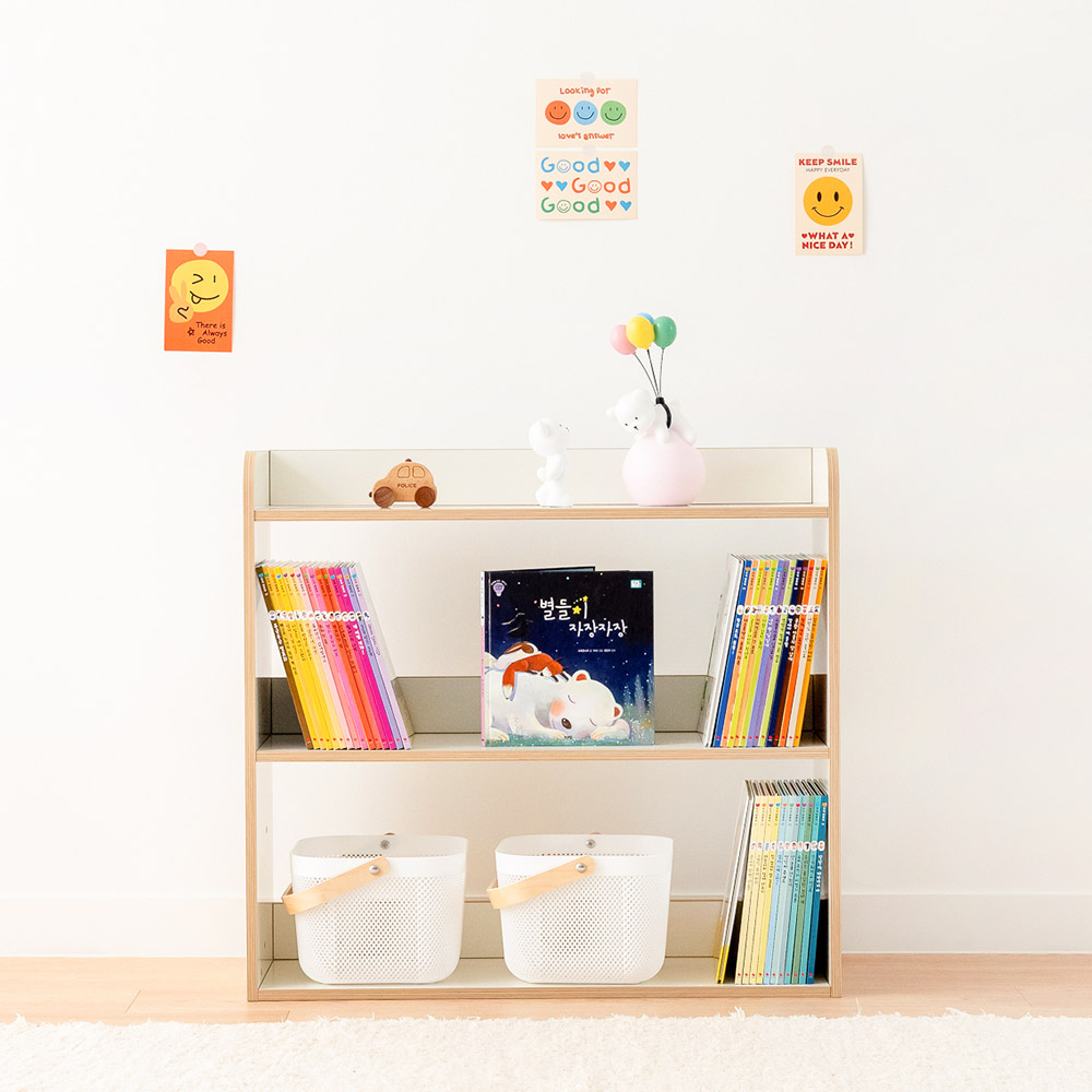 심플룸 라디 올인원 전면 책장 교구장 아기 유아 3단 낮은