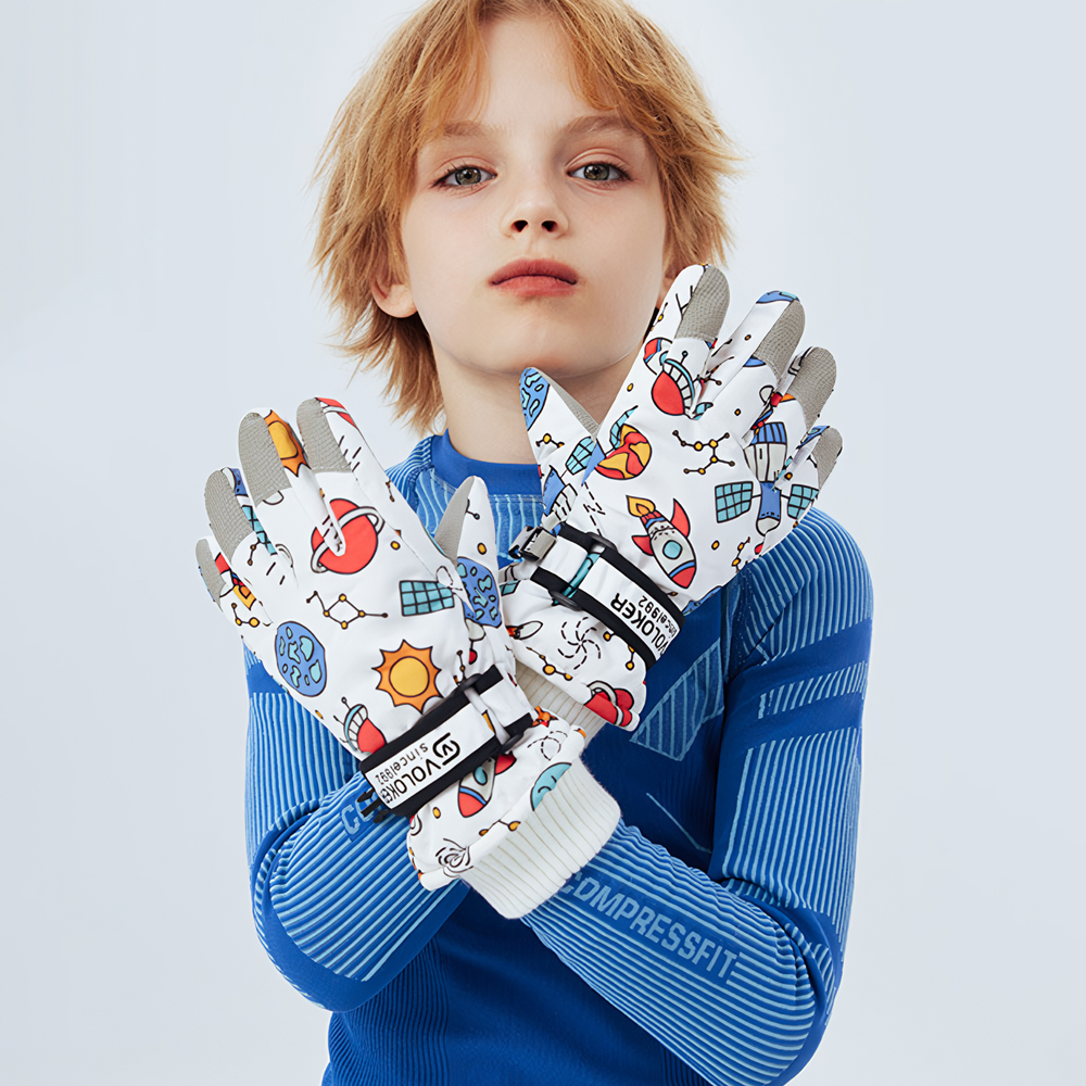 키즈 아동 유아 어린이 초등 학생 여아 남아 주니어 겨울 털 방한 패딩 손가락 스키 장갑 - 상세 이미지 3