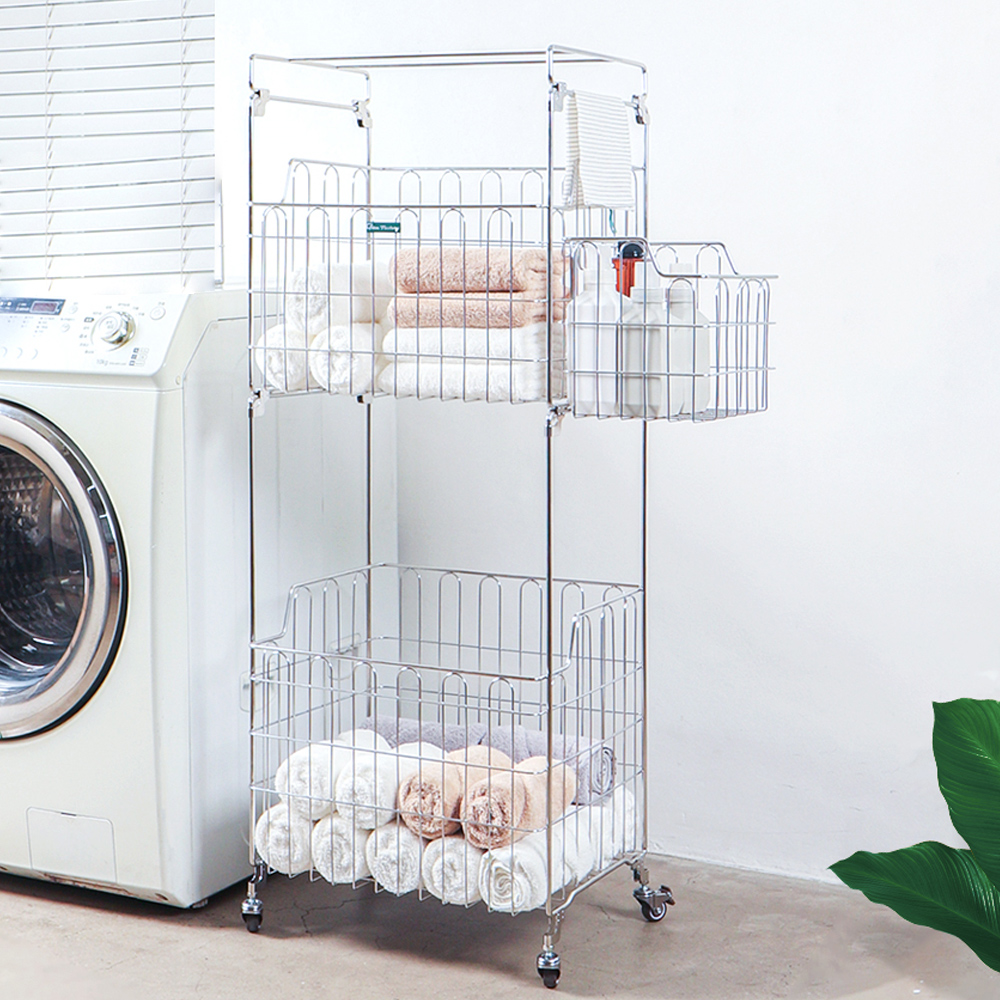 스텐팩토리 모먼트 프리미엄 304 올스텐 2단 이동식 세탁바구니 빨래바구니 130L 대용량