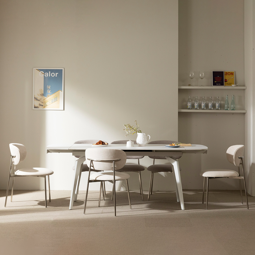 [익스텐션 테이블] 미코하임 리뉴얼 미라클 확장형 포세린 세라믹 식탁 테이블 4인 6인 8인 1400mm, 밀크화이트