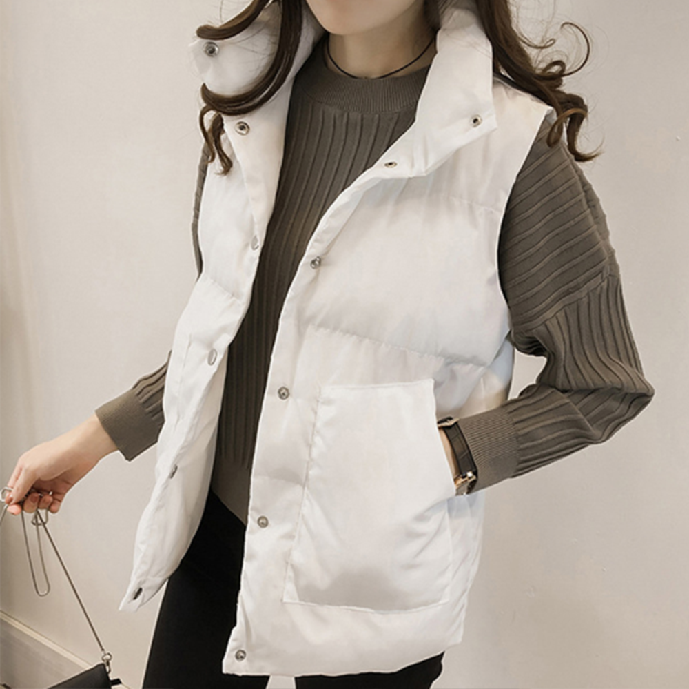 L-3XL 패딩 조끼 여자 후드 베스트 경량 겨울 봄 가을 방한 빅사이즈 가벼운 단추 - 상품 이미지
