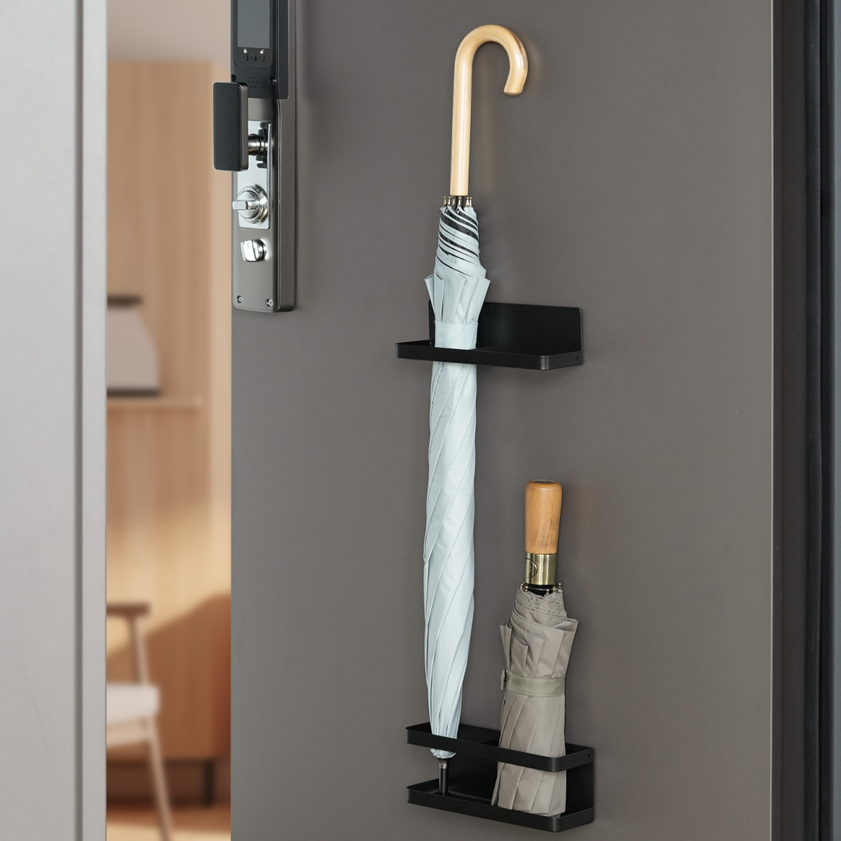 라슈에뜨 현관문 도어 마그네틱 부착 철제 장우산 접이식 우산 수납 거치대 홀더 우산꽂이