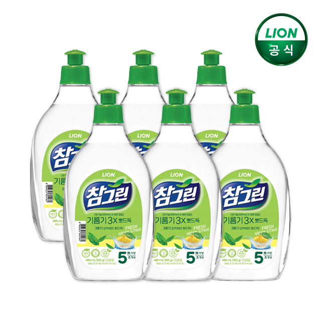 참그린 기름기 뽀드득 500g 용기 x 6개/주방세제 - 상품 이미지