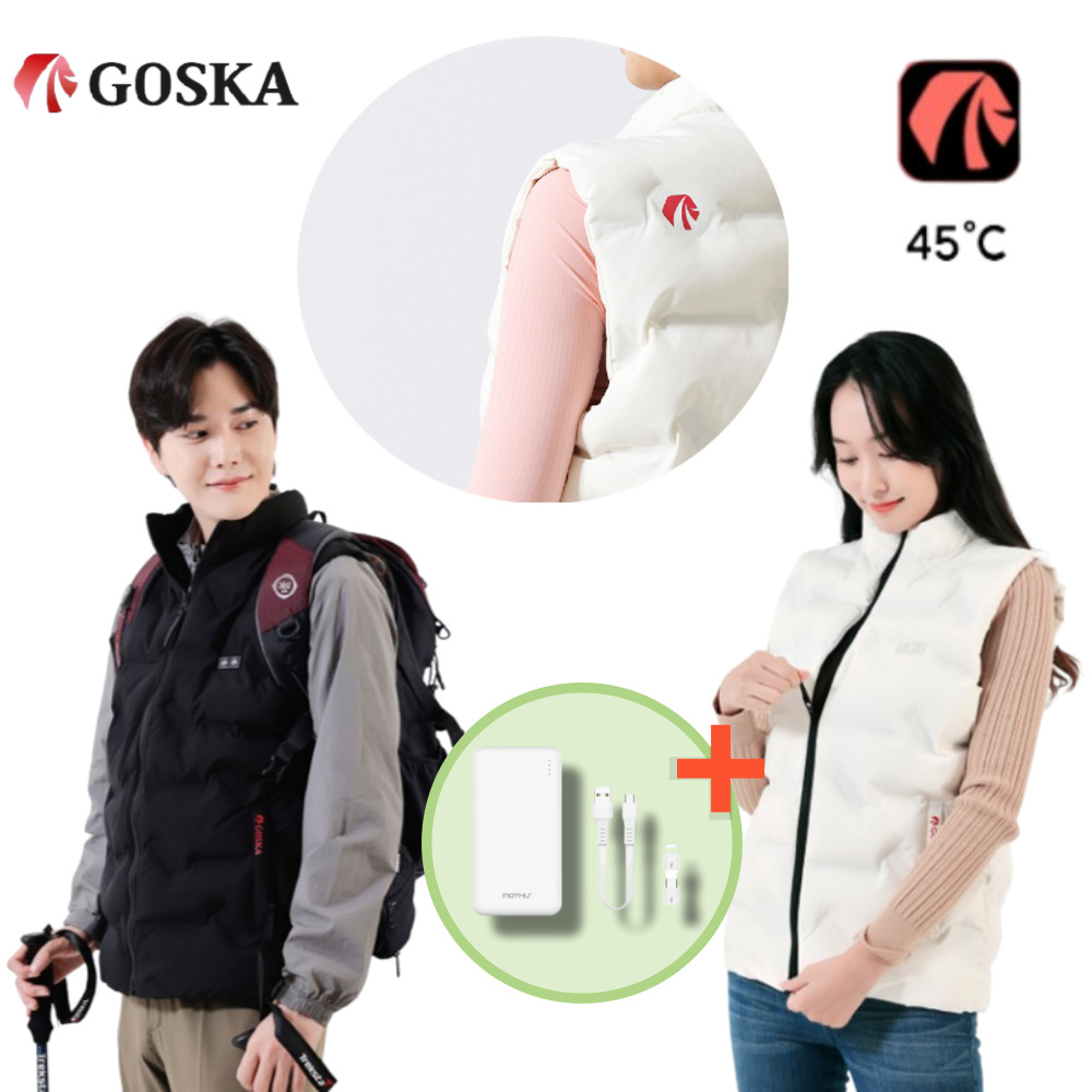 24년 NEW 고스카 발열조끼 겨울용 경량 패딩 남녀공용 방수 방풍 USB 보조배터리 포함