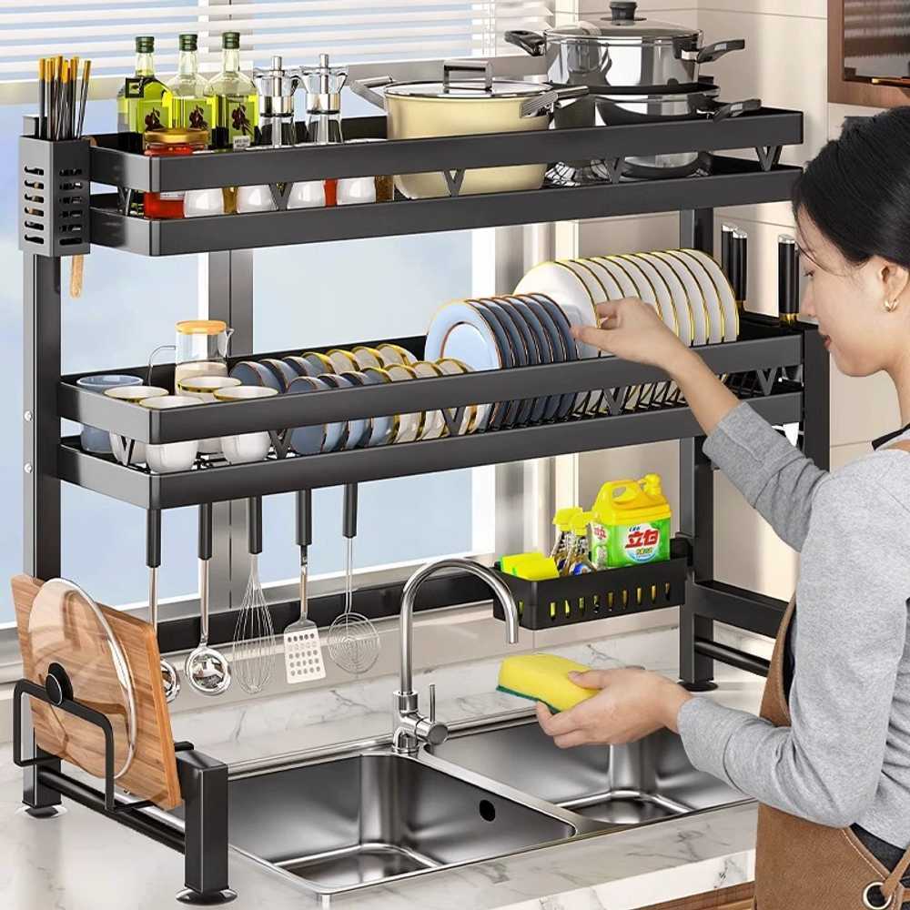 식기건조대 싱크대 스탠드 컵 정리대 와이드 물빠짐 2단 85cm - 상세 이미지 4