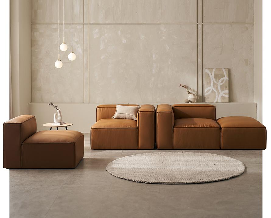 수아브 뉴웨이 모듈 이태리 통가죽 쇼파 천연 면피 소파 4인