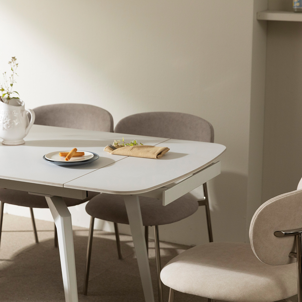 [익스텐션 테이블] 미코하임 리뉴얼 미라클 확장형 포세린 세라믹 식탁 테이블 4인 6인 8인 1400mm, 밀크화이트