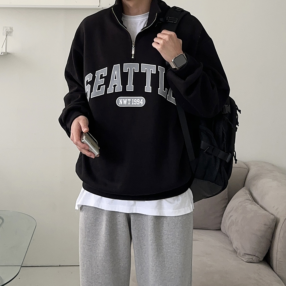 남자 기모 아노락 맨투맨 반집업 남자 맨투맨