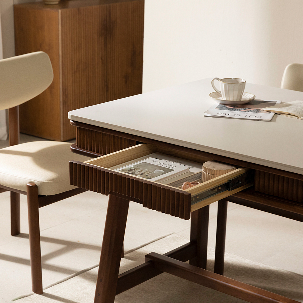 [4인 사각 식탁세트] 미코하임 비너스 18T 포세린 양면 세라믹 서랍형 수납형 원목 식탁세트 식탁+의자4, 1600mm, 사각(월넛)