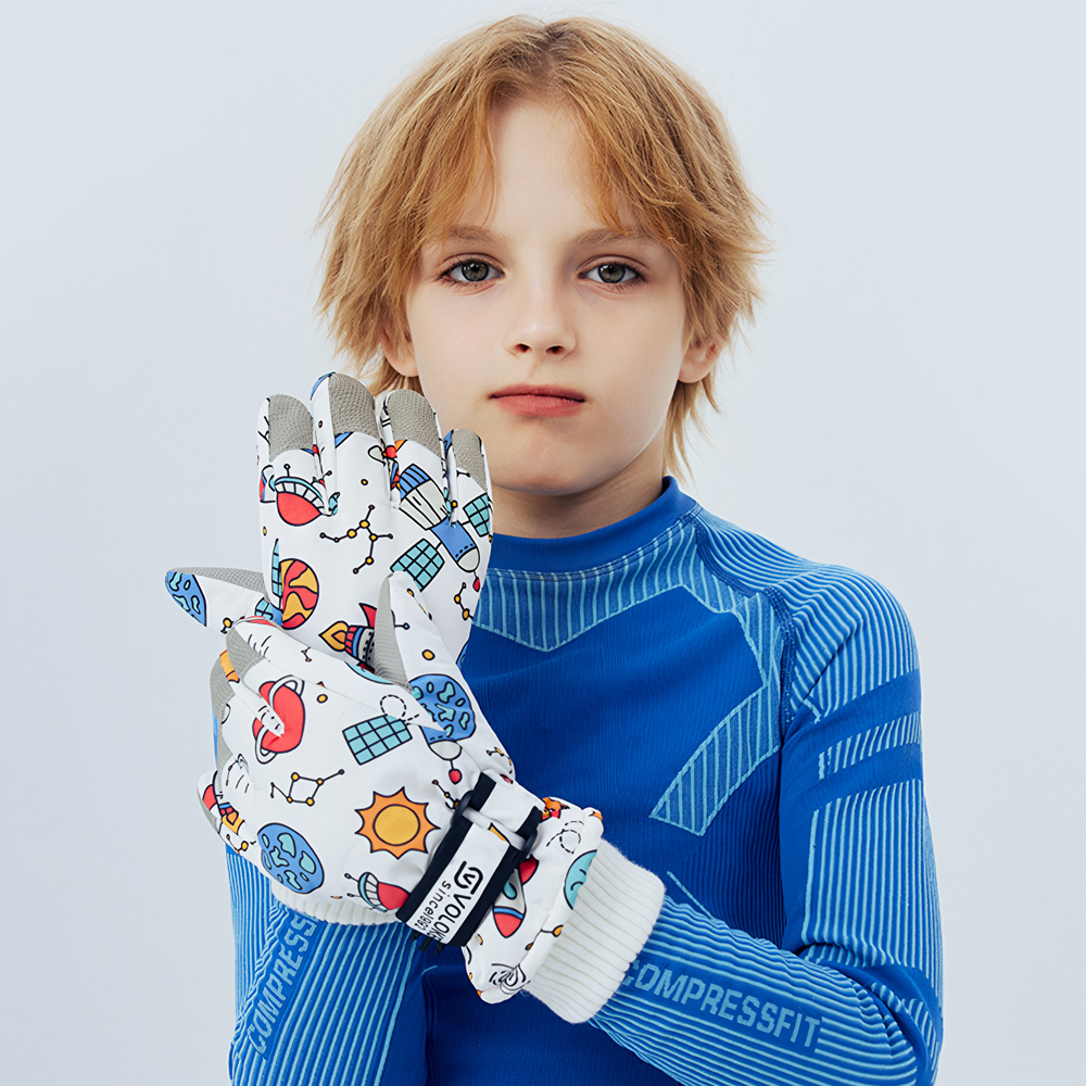 키즈 아동 유아 어린이 초등 학생 여아 남아 주니어 겨울 털 방한 패딩 손가락 스키 장갑 - 상세 이미지 2