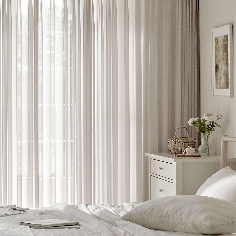 스탠다드 나비주름 쉬폰커튼 화이트 거실 안방 차르르 가리개 카페커튼 맞춤제작 70X165