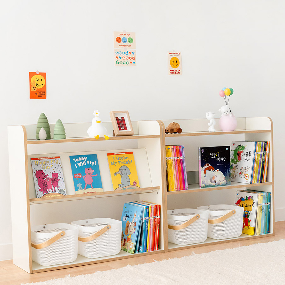 심플룸 라디 올인원 전면 책장 교구장 아기 유아 3단 낮은