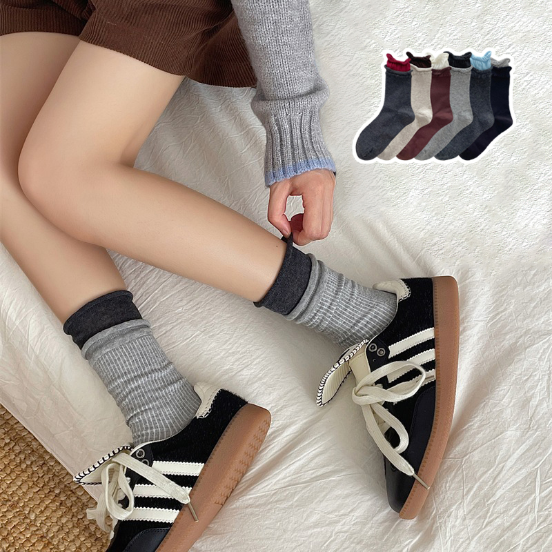 레이어드 컬러 배색 데일리 심플 골지 투톤 양말