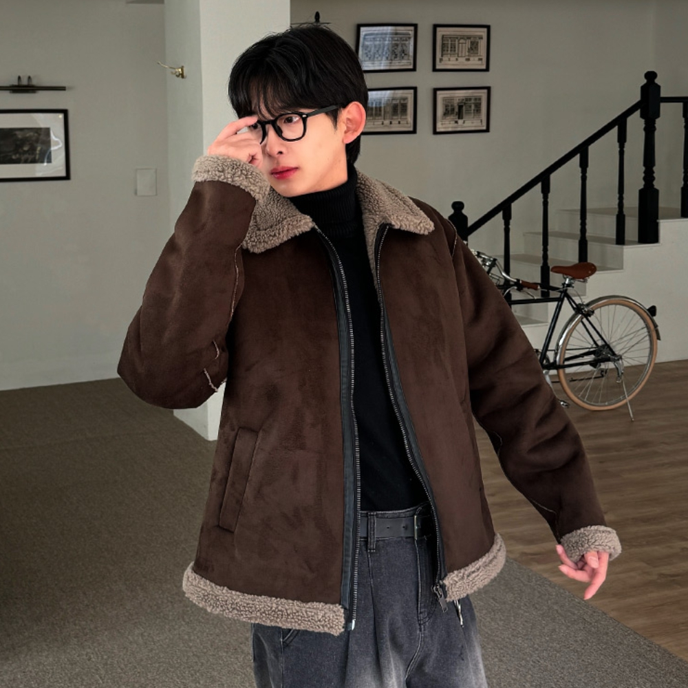 남자 트프 겨울 오버핏 기모안감 양털 스웨이드 에코 무스탕 자켓 이미지 7