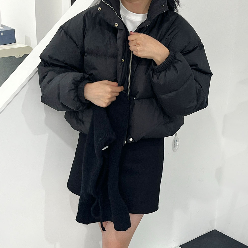 덕다운숏패딩 오리털 카라 스트링 점퍼 블랙 브라운 이미지 6