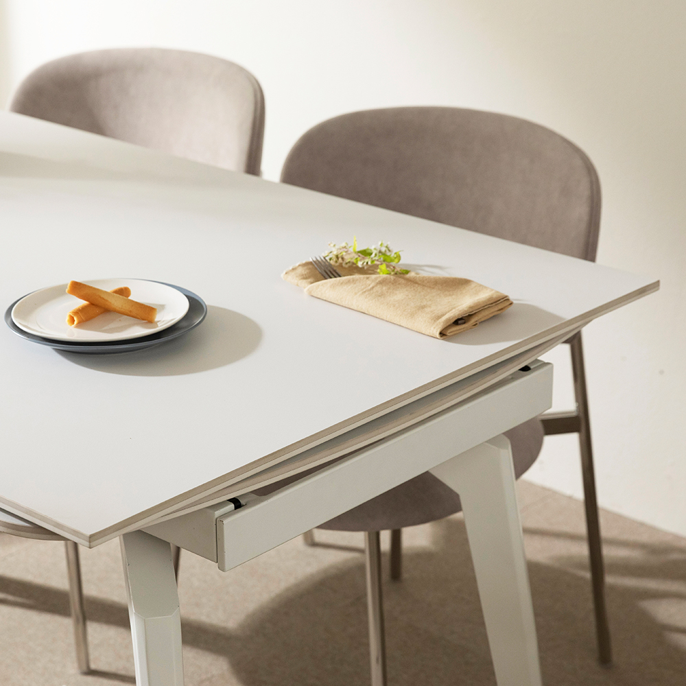 [익스텐션 테이블] 미코하임 리뉴얼 미라클 확장형 포세린 세라믹 식탁 테이블 4인 6인 8인 1400mm, 밀크화이트