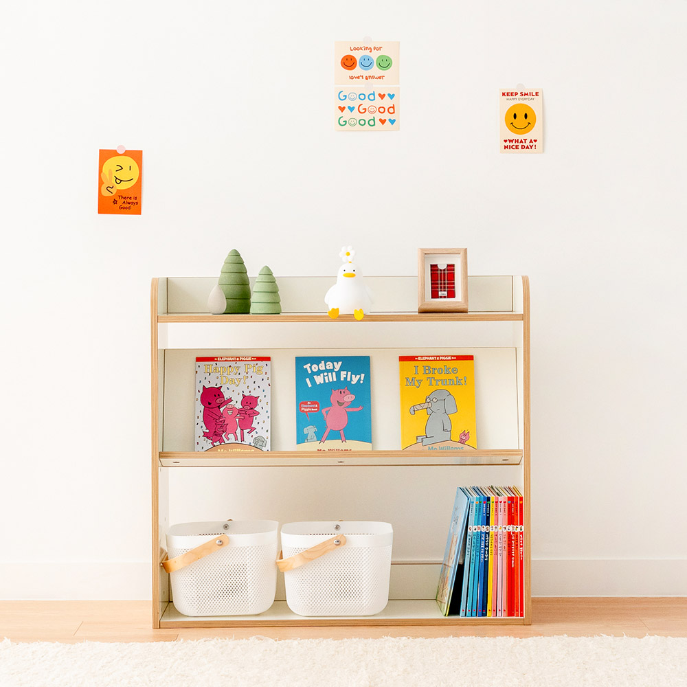 심플룸 라디 올인원 전면 책장 교구장 아기 유아 3단 낮은