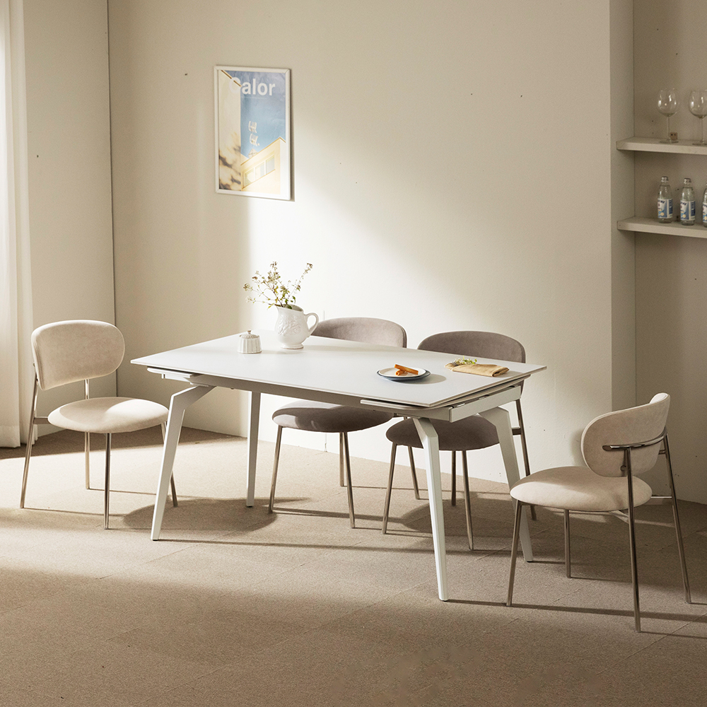 [익스텐션 테이블] 미코하임 리뉴얼 미라클 확장형 포세린 세라믹 식탁 테이블 4인 6인 8인 1400mm, 밀크화이트