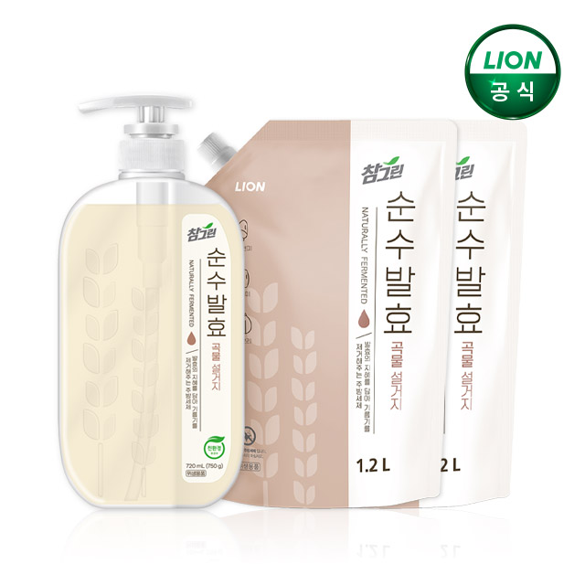 참그린 순수발효 곡물 주방세제 720mL 본품+1.2L 리필 x 2개