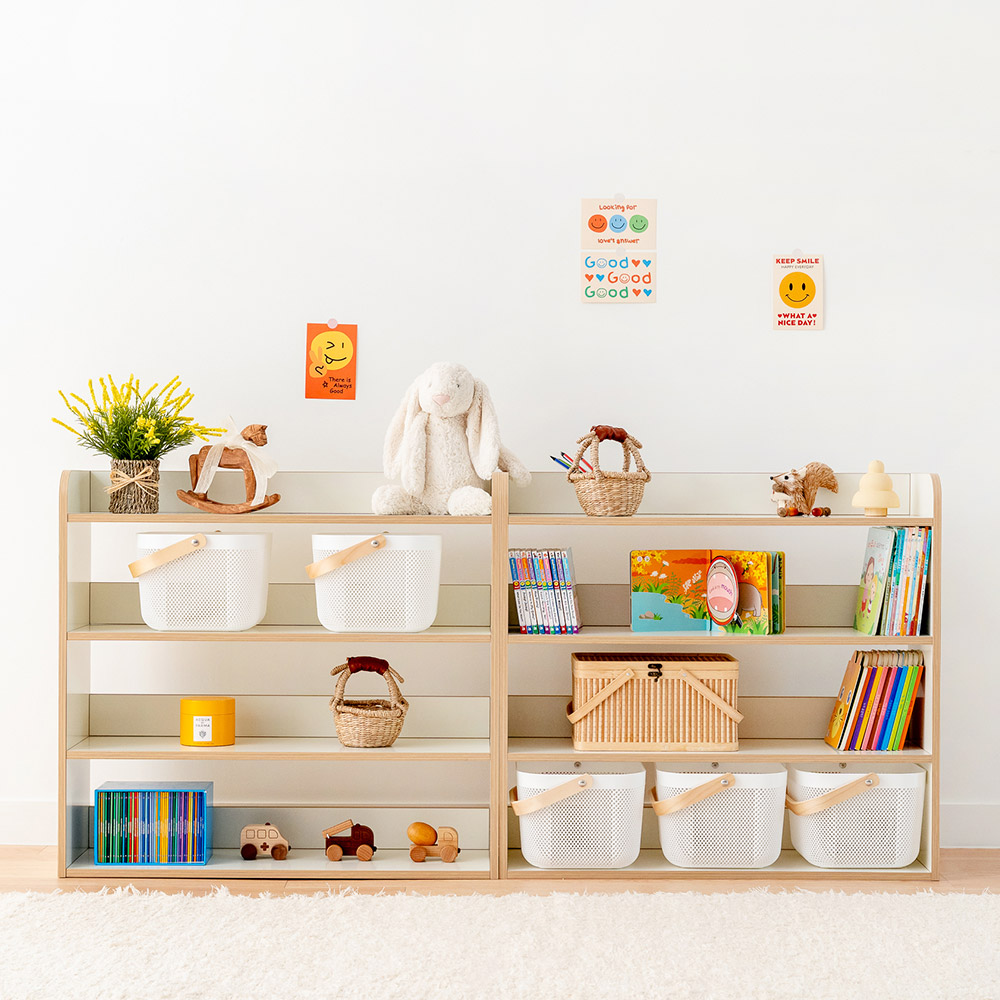 심플룸 라디 올인원 전면 책장 교구장 아기 유아 3단 낮은