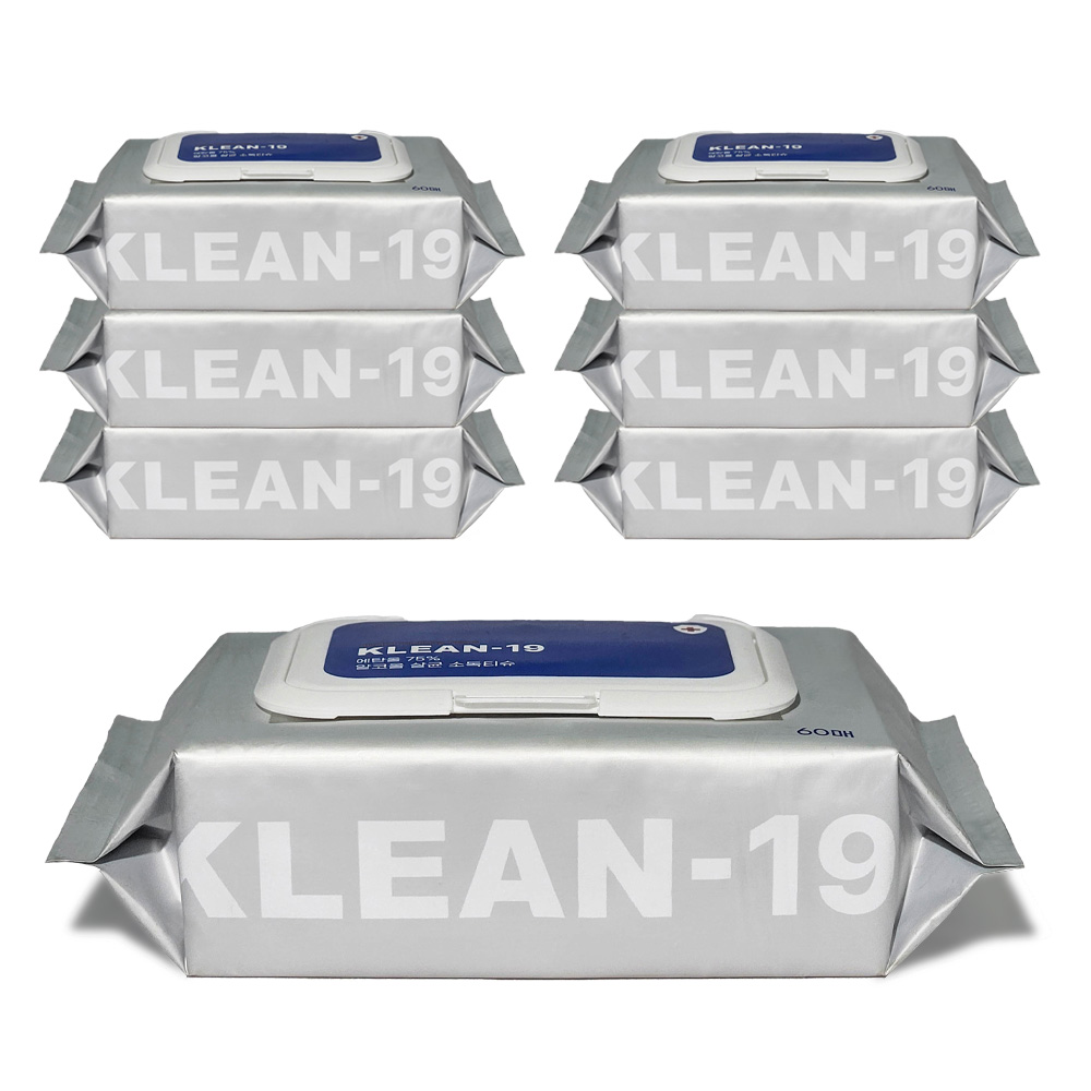 KLEAN-19 에탄올 75% 소독티슈 세정티슈 알콜 살균 차량용 캠핑 애견패드 60매