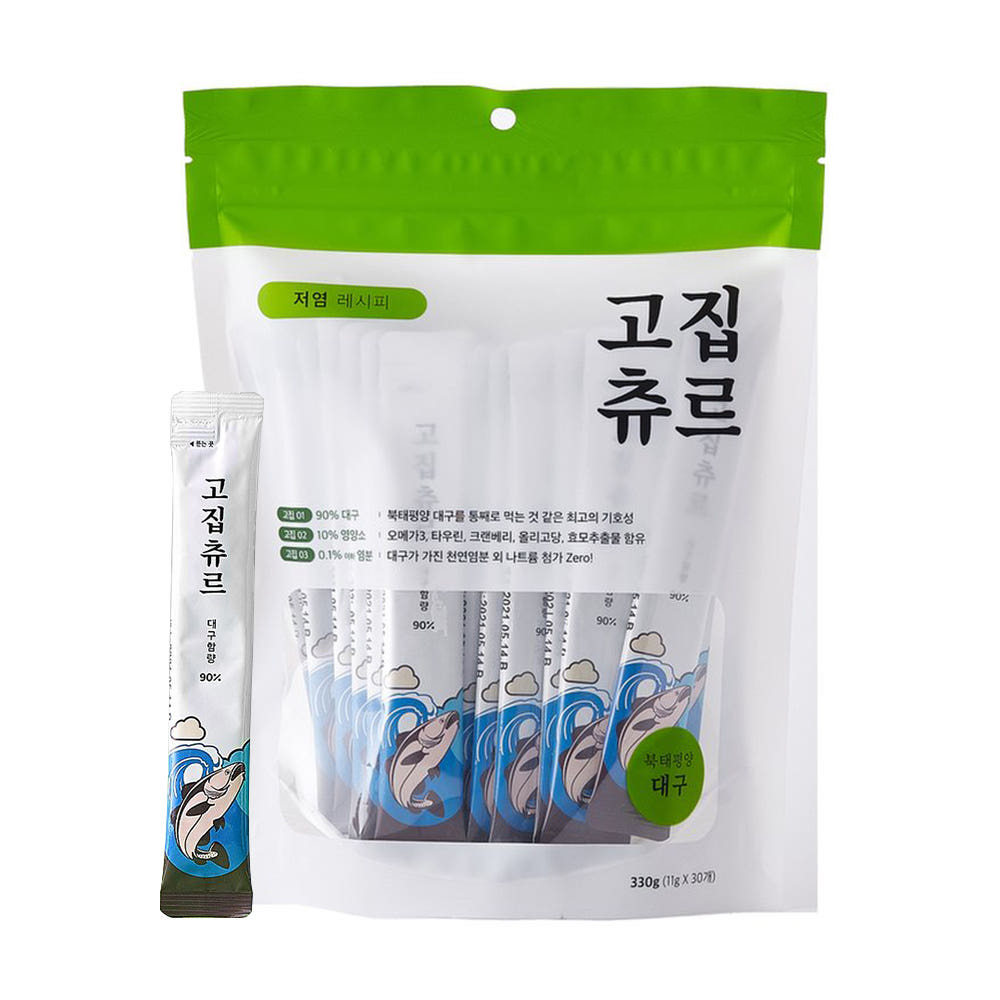 고집츄르 저염레시피 고양이 간식 대용량 북태평양 대구, 11g, 30개 - 상품 이미지
