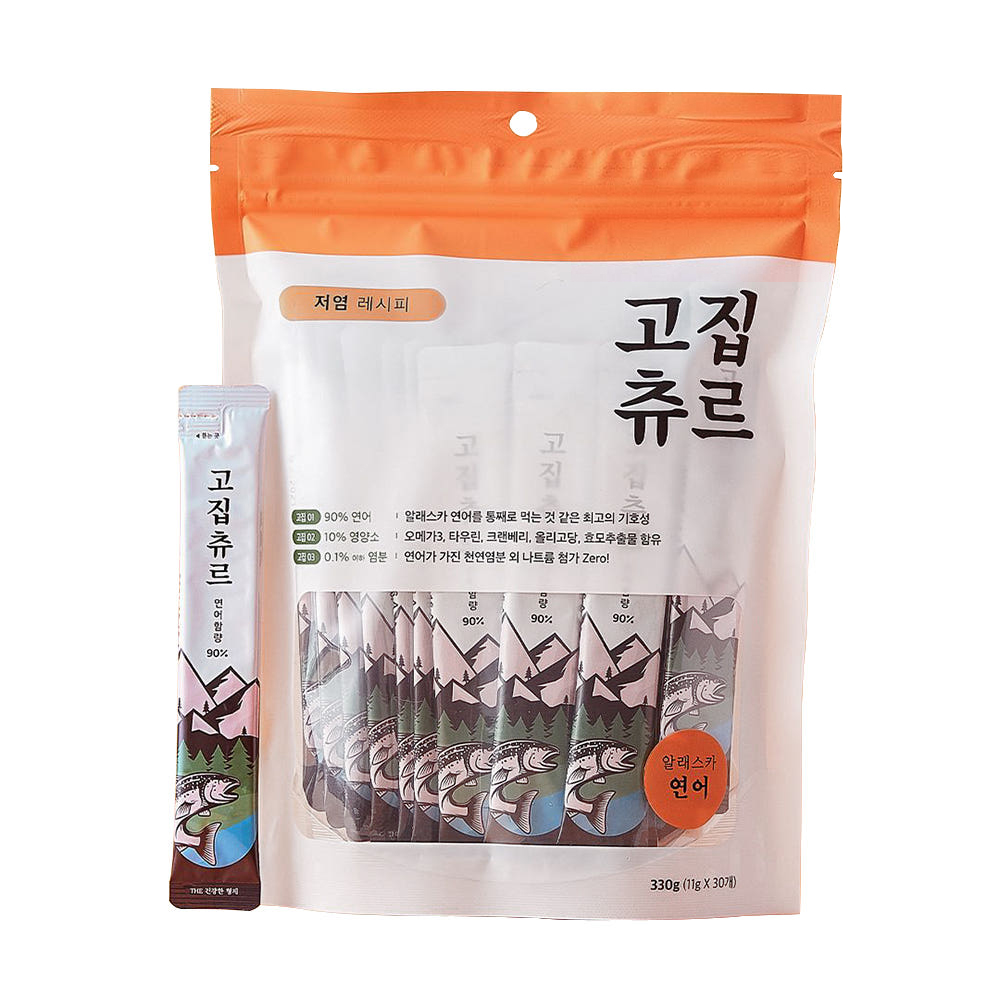 고집츄르 저염레시피 고양이 간식 대용량 알래스카 연어, 11g, 30개 - 상품 이미지