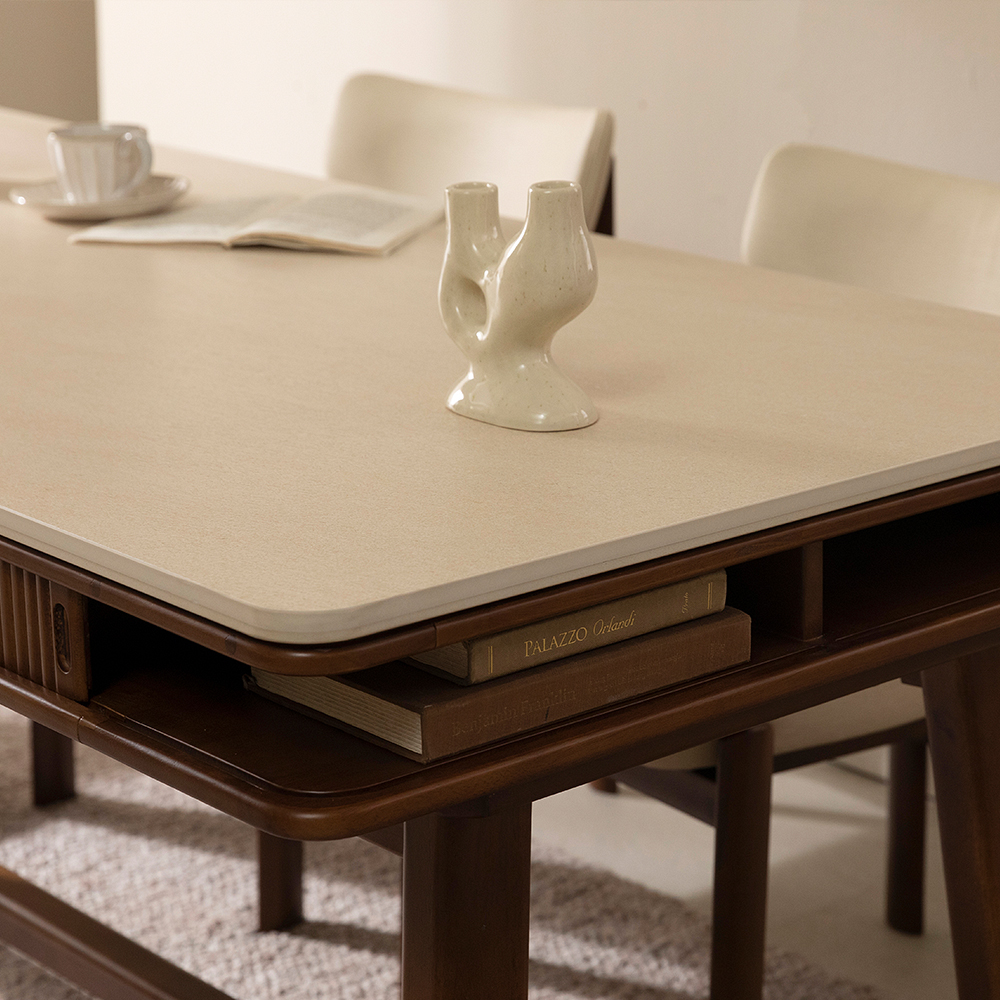 [4인 타원 식탁] 미코하임 비너스 18T 양면 포세린 세라믹 식탁 서랍형 수납 원목 테이블 1500mm, 타원(월넛)