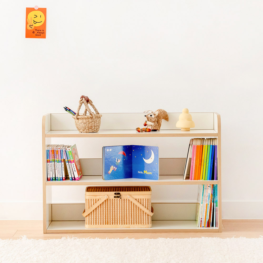 심플룸 라디 올인원 전면 책장 교구장 아기 유아 3단 낮은