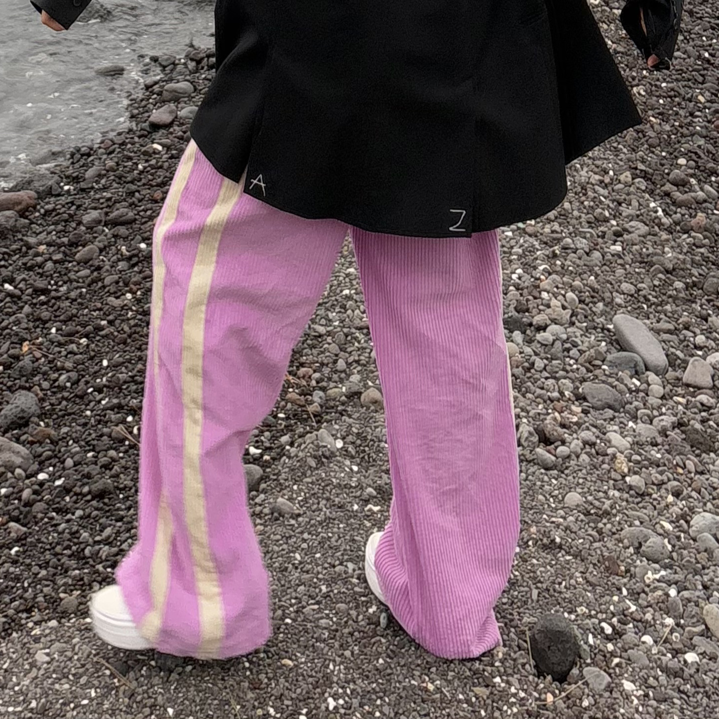 배색 두줄 밴딩 골지 와이드 팬츠 - 상세 이미지 3