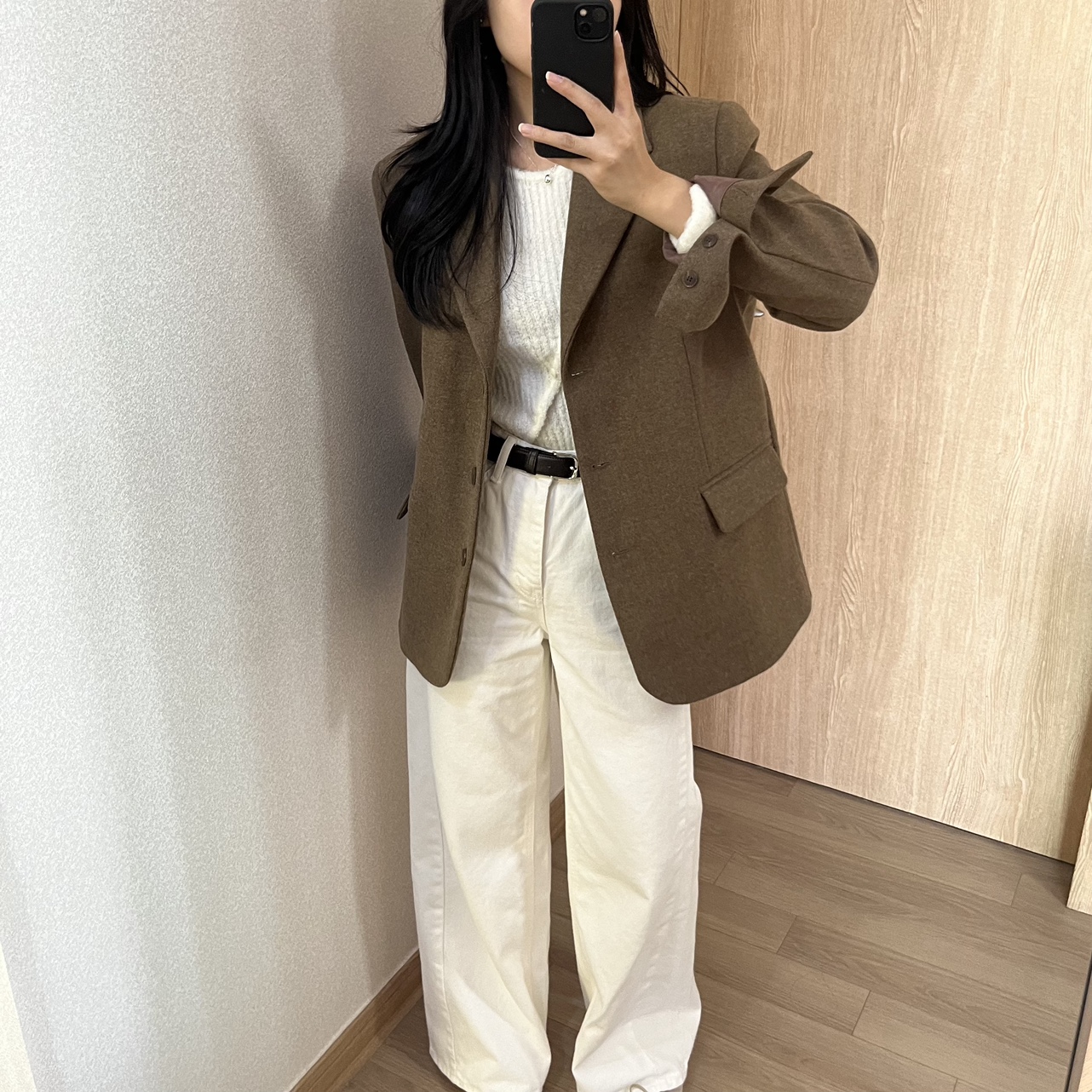 화이트진 키작녀 청바지 여자 사선절개 데님 와이드 부츠컷 빅사이즈 팬츠 하이웨스트 청바지 - 상세 이미지 5