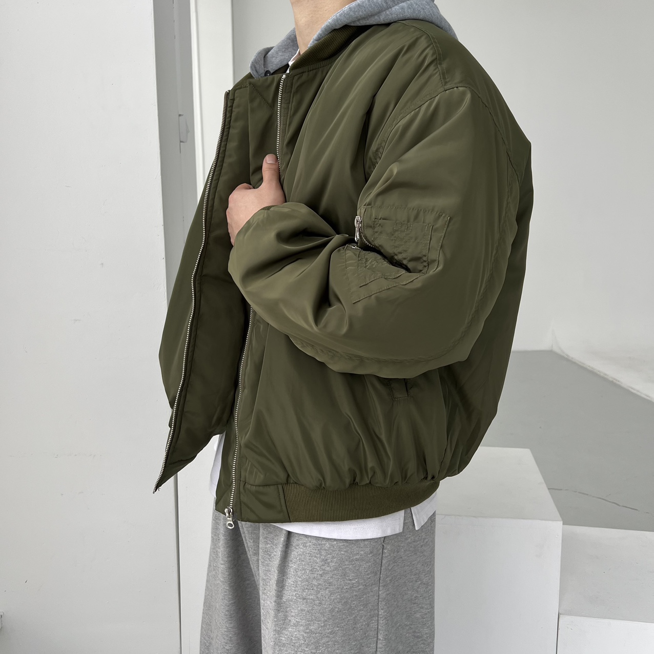 후드항공점퍼 MA-1 오버핏항공점퍼 웰론패딩 - 상세 이미지 3