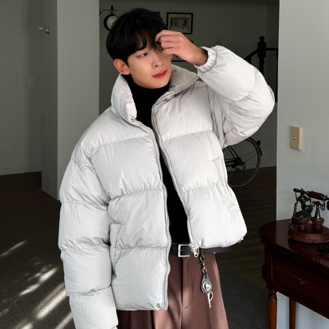 남자 트키 오버핏 웰론 하이넥 크롭 숏 패딩 점퍼 이미지 6